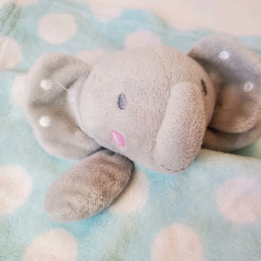 Blue Polka Dot Gray Elephant Plush Baby Security Blanket Lovey‎